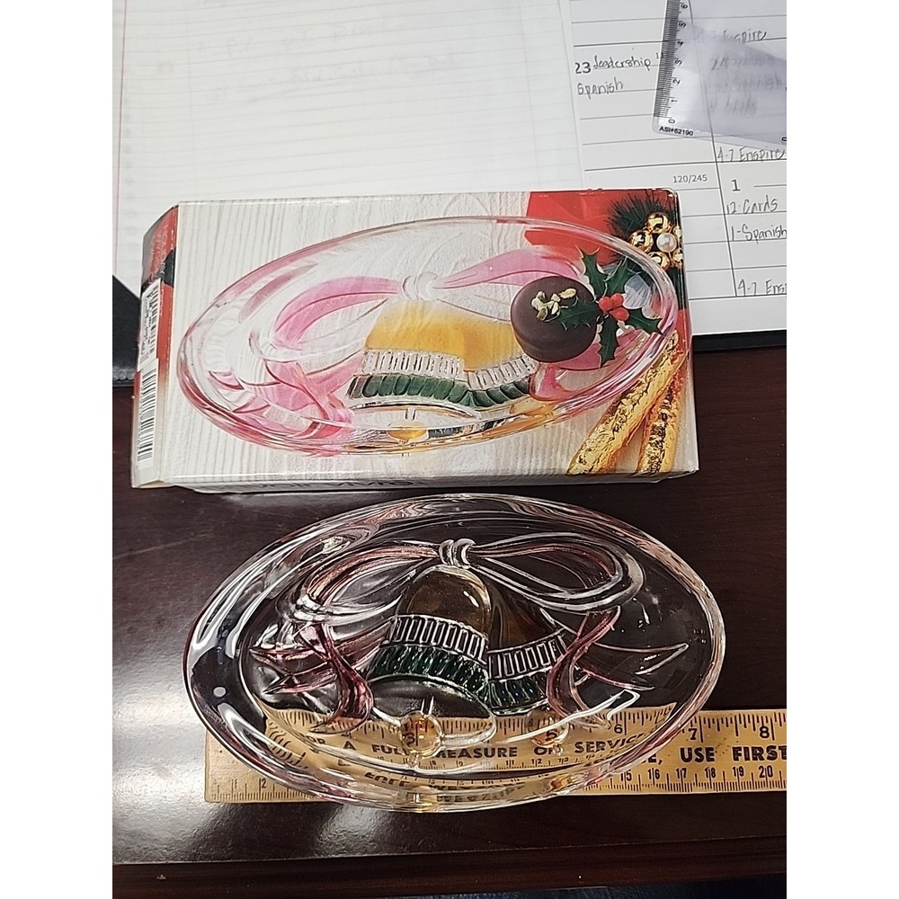 Savoir Vivre Holiday Spirit Oval Glass Candy Dish With Bells Design Christmas